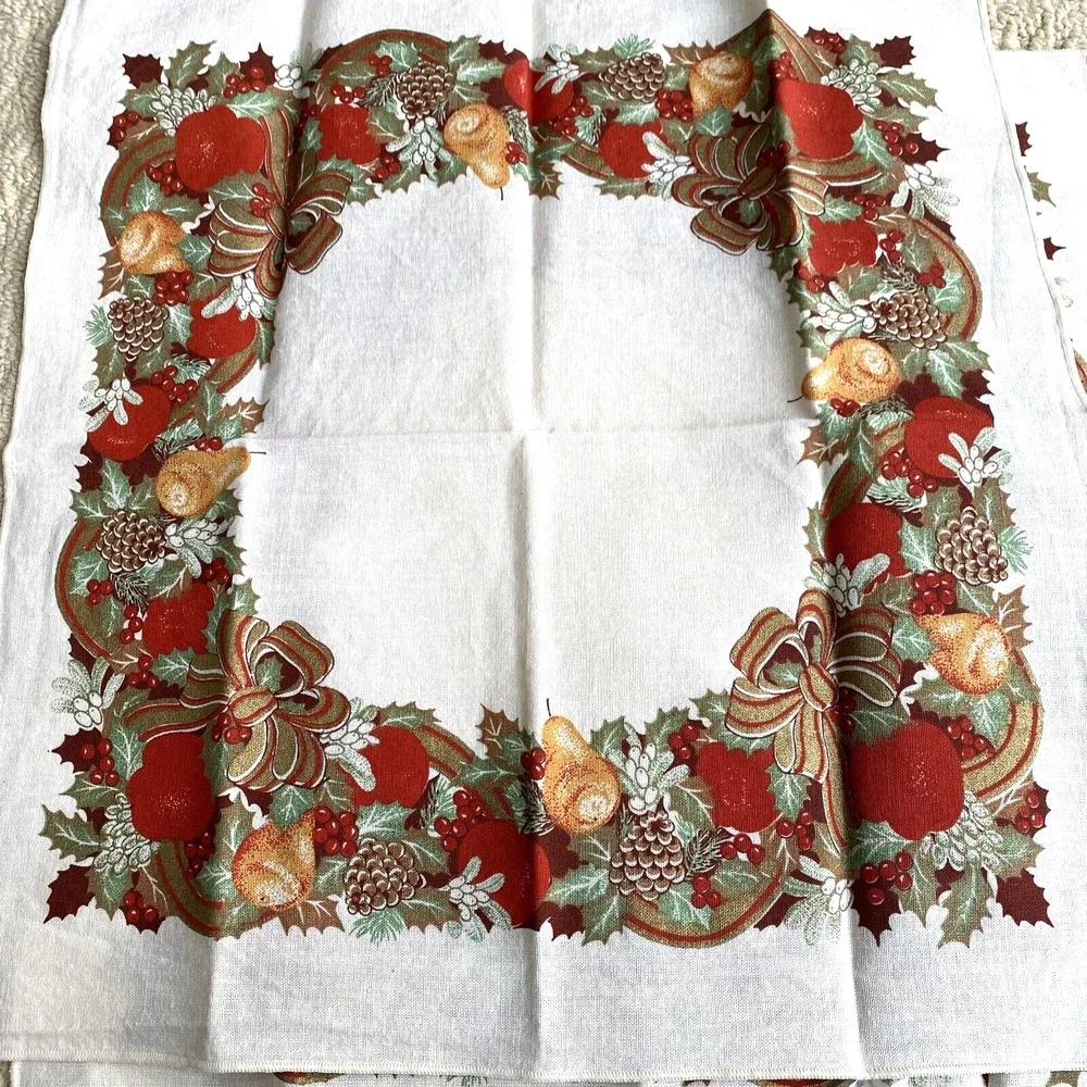 Vintage Sunweave Linen Co cotton napkin Thanksgiving holiday 16” square set of 8